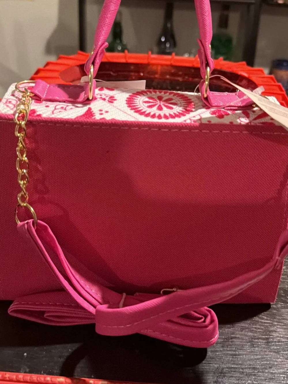 Pink Floral Quilted Tote Bag with Tassel Charm